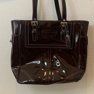 Coach Dark Brown Patent Leather Tote